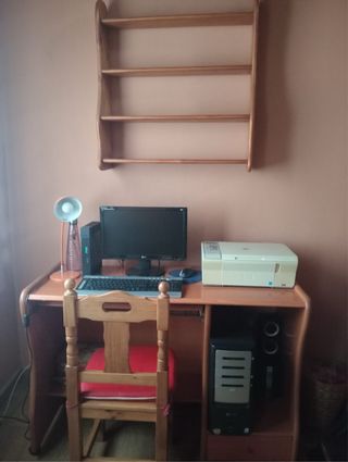 Estantería y escritorio de madera.