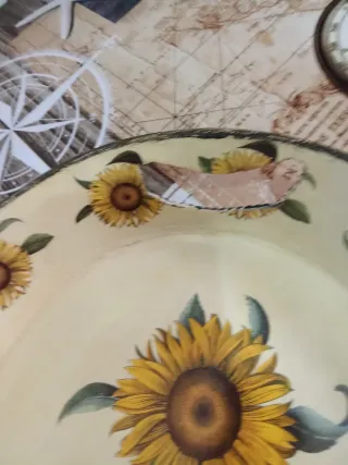 Vassoio girasoli vintage in ferro dipinto 39x30x5