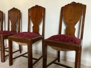 Conjunto 6 Sillas Madera Vintage Tapizado Rojo