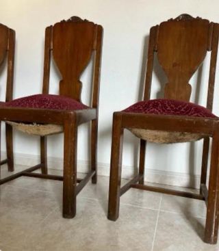 Conjunto 6 Sillas Madera Vintage Tapizado Rojo