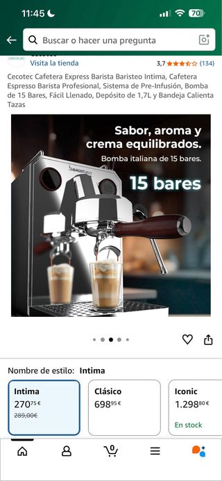 Cafetera Cecotec Barista Baristeo Intima