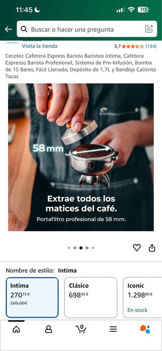 Cafetera Cecotec Barista Baristeo Intima