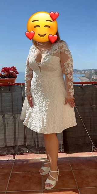 Vestido Novia/Fiesta Blanco Corto Encaje