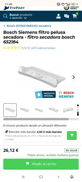 Filtro pelusas secadora