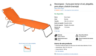 Hamaca Plegable Naranja Decor Space
