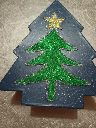 Caja Regalo Navidad Árbol Dorado y Verde