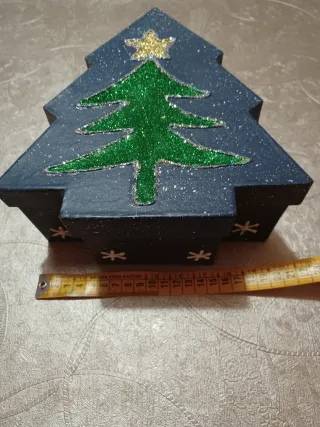 Caja Regalo Navidad Árbol Dorado y Verde