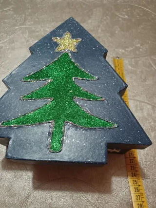Caja Regalo Navidad Árbol Dorado y Verde