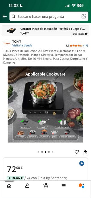 Placa de Inducción TOKIT 2000W Negra