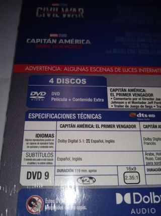 Pack nuevo 4 Películas Capitán América DVD