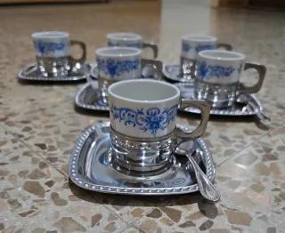 Set 6 tazzine caffè con piattino e cucchiaino