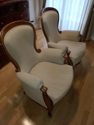 Coppia di Poltrone in Legno di Caoba Retro Beige