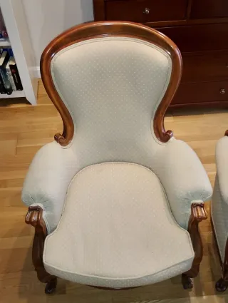 Coppia di Poltrone in Legno di Caoba Retro Beige