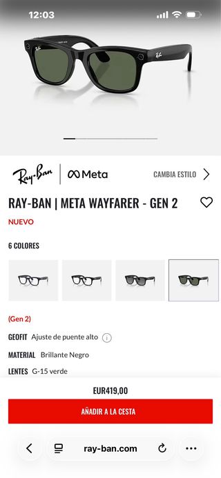 Ray-Ban | Meta Wayfarer Gen 2 – Sin Estrenar