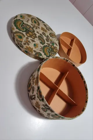 Costurero tela y madera vintage