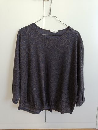 Camiseta Mango azul y dorada Talla L