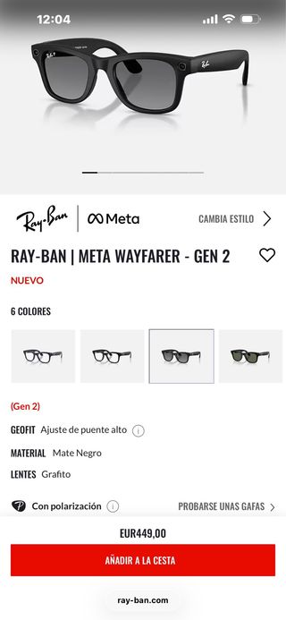 Ray-Ban | Meta Wayfarer Gen 2 – Mate Negro/ Nuevas
