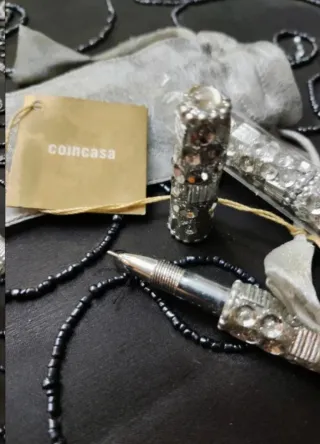 Set 2 penne argentate con strass Coin