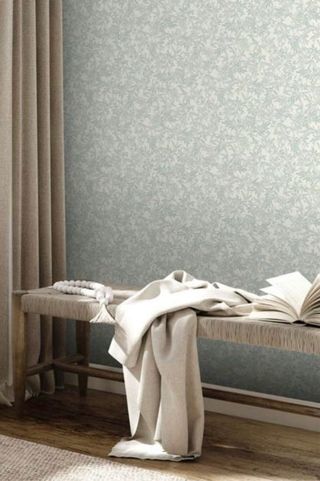 Papel pintado hojas relieve verde agua