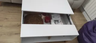 Mesa baja elevable blanca y madera