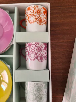 Juego 6 tazas café porcelana floral