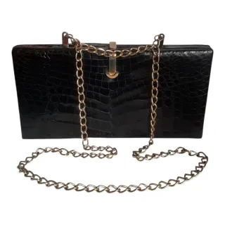 Bolso Cocodrilo Negro y Dorado