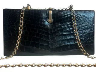 Bolso Cocodrilo Negro y Dorado