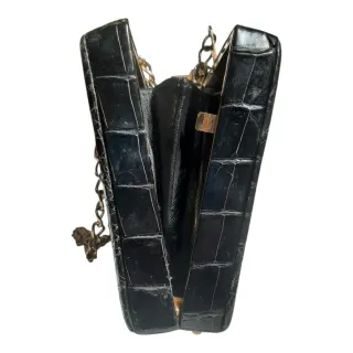 Bolso Cocodrilo Negro y Dorado