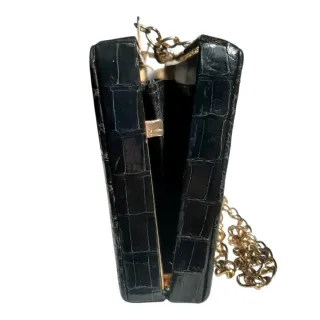 Bolso Cocodrilo Negro y Dorado