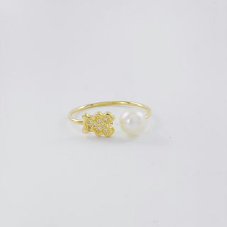 Anillo Oro 18K Circonitas Perla Oso
