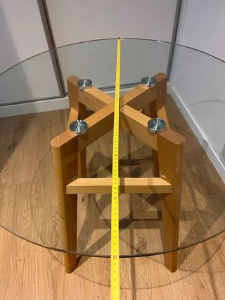 Mesa comedor redonda 80cm cristal y madera Sklum