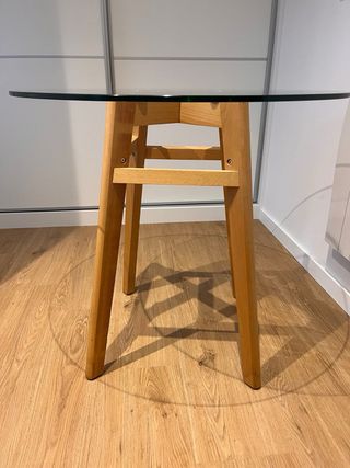 Mesa comedor redonda 80cm cristal y madera Sklum