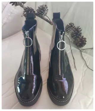 Botines charol Zara negros cremallera