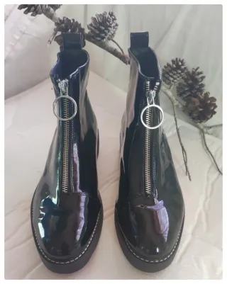 Botines charol Zara negros cremallera
