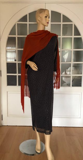 Vestido largo fiesta gris con brillo