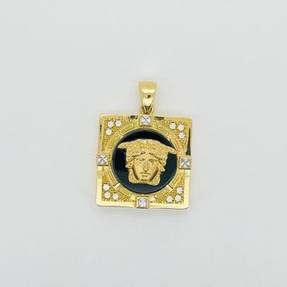 COLGANTE CUADRADO MEDUSA ONIX Y CIRCONITAS. Oro 18