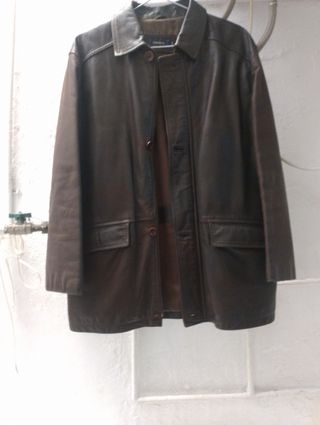 Chaqueton de piel marr chocolate hombre