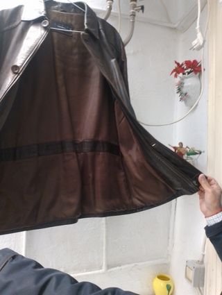 Chaqueton de piel marr chocolate hombre