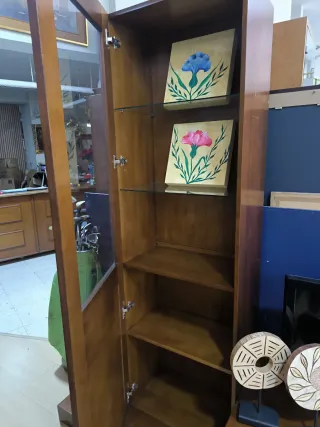 Mueble salón moderno madera y cristal