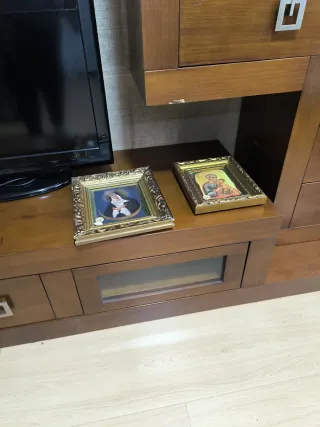 Mueble salón moderno madera y cristal