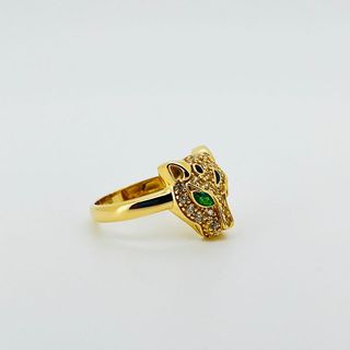 ANILLO PANTERA CIRCONITAS BLANCO Y VERDE. Oro18K.