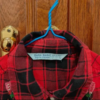 Camisa cuadros Zara bordada flores