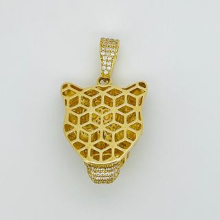 COLGANTE PANTERA CON CIRCONITAS Y ESMALTE NEGRO.