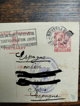 Postal bélgica ocupada 1941 censura nazi wehrmacht