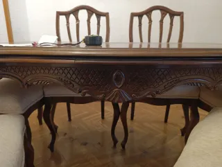 Mesa extensible nogal + 6 sillas