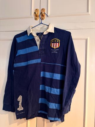 Polo Rugby Manga Larga Rayas Azul