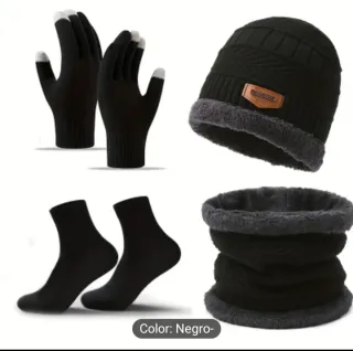 Conjunto Invierno Negro Guantes Gorro Bufanda Calc