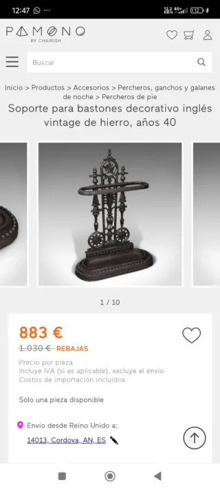 Paragüero Antiguo Hierro Fundido Estilo Inglés