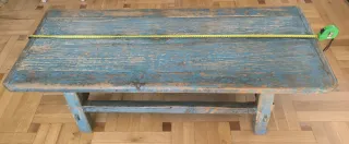 Mesa centro antigua francesa azul desgastado