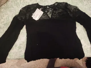Blusa Stradivarius Negra Encaje Talla M Nueva